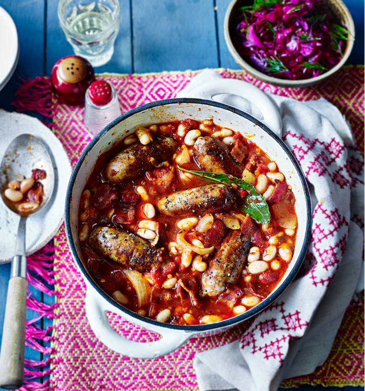 Polish sausage and beans with quick pickled cabbage recipe Sainsbury